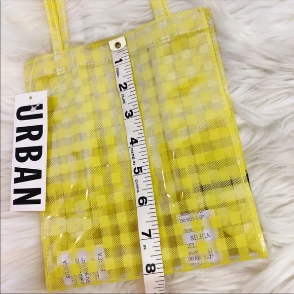 $3/20 Urban Outfitters Yellow Hello Gingham Plaid Printed Clear Mini Tote Bag - Picture 8 of 8